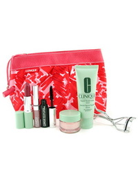 Clinique Travel Set: Facial Soap + Moisture Surge Gel + Lipstick + Mascara + Eyeshadow Cream + Eyela - 7 items