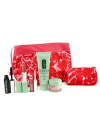 Clinique Travel Set: Liquid Facial Soap + Moisture Surge + Mascara + Lipstick + Lipgloss + Mini Bag - 7 items