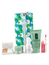 Clinique Travel Set: Scrub + Derma White Essence + Repairwear Eye Cream + Lipgloss + Foundation--5pc - 6 items