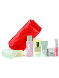 Clinique Travel Set: Soap + Lotion 2 + D.D.M.L + Repairwear Contour + Sun Block + Lip Gloss + Bag--6 - 7 items