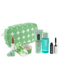 Clinique Travel Set: Eye Solvent 60ml+ Liquid Soap 50ml+ Face Powder+ Mascara+ Lipstick+ Bag--5pcs+1bag