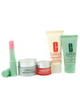 Clinique Travel Set: Liquid Facial Soap + Repairwear Contour + All About Eye Rich + Body Butter + Lipstick--5pcs+1bag