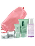 Clinique Travel Set: Make Up Remover + Scrub + Repairwear + Repairwear Eye Cream + Sun Block + Bag--5pcs+1bag