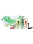 Clinique Travel Set: Super City Block + Moisture Surge Cream + Turnaround Renewer + Lipstick + Compack Makeup--5pcs+1bag