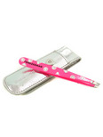 Tweezerman Polka Dot Swarovski Crystal Slant Tweezer with Leather Case - Neon Pink