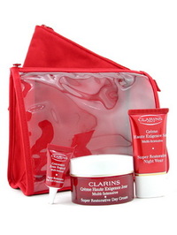 Clarins Super Restorative Coffret: Day Cream 50ml + Night Cream 15ml + Eye Cream 3ml + 2xBags--3pcs+ - 5 items