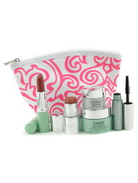 Clinique Travel Set: Superdefense+ Repairwear Eye + Lipstick + Blushwear + Bag --4pcs+1bag - 5 items