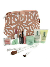 Clinique Travel Set: Cleanser + DDML + Superdefense + Lipstick + Mascara + Lipgloss + Blush + Brush - 9 items