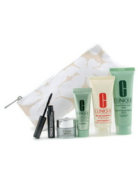 Clinique Travel Set: Facial Soap + Continuous Cream + Repairwear Eye Cream + Body Butter + Mascara-- - 6 items