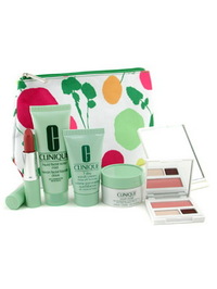 Clinique Travel Set: Liquid Soap+ 7 Day Scrub+ Youth Surge Moisturizer+ Palette+ Lipstick+ Mirror+ B - 7 items