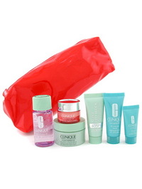 Clinique Travel Set: Makeup Remover + Day Cream + Serum + Eye Cream + Mask + Sun Block + Bag--6pcs+1 - 7 items