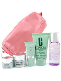 Clinique Travel Set: Make Up Remover + Scrub + Repairwear + Repairwear Eye Cream + Sun Block + Bag-- - 6 items