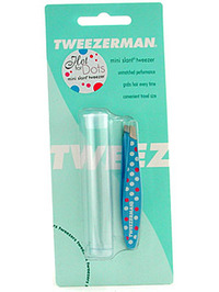 Tweezerman Mini Slant Tweezer Hot for Dots - Blue with Pink & White Dots - 1 item