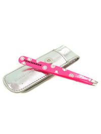 Tweezerman Polka Dot Swarovski Crystal Slant Tweezer with Leather Case - Neon Pink - 2 pcs